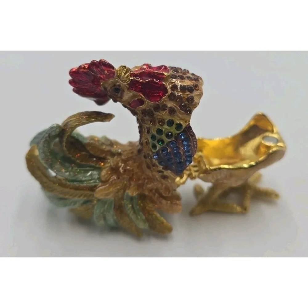 Leonardo Collection Jeweled Rooster Trinket Box Rhinestone Figurine Vintage